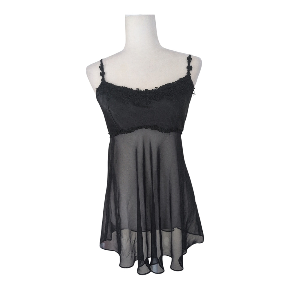 California Dynasty Lingerie Top Women's M Black Sheer Crochet Sexy Romantic